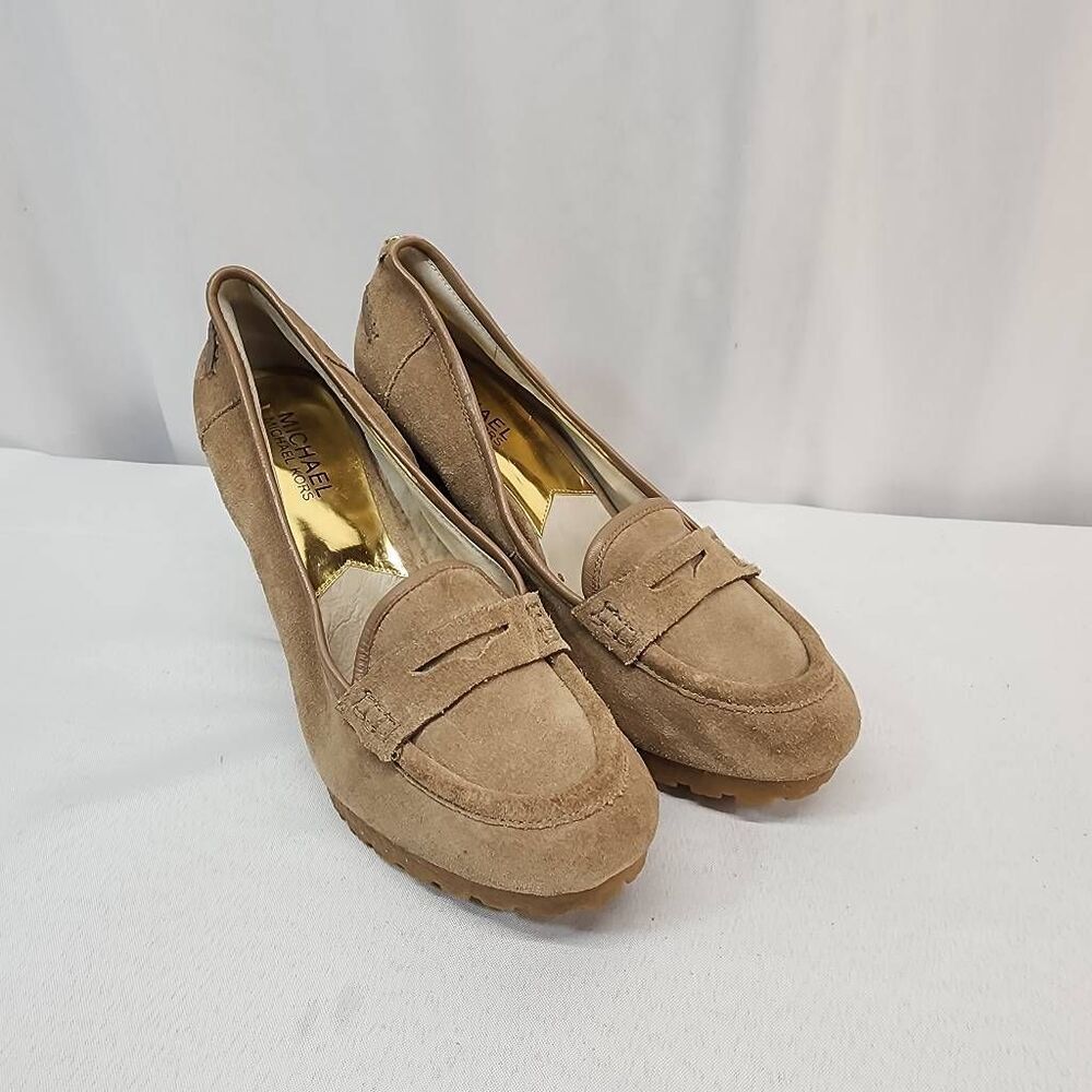 Michael Kors Tan Suede Wedge Loafers